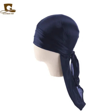 Durag Long Tail Silky Scarf Muslim Doo Rag Pirate Hat Durag Chemo Caps Skull Hat Turban hair band Bandanas 18 colors for Choose