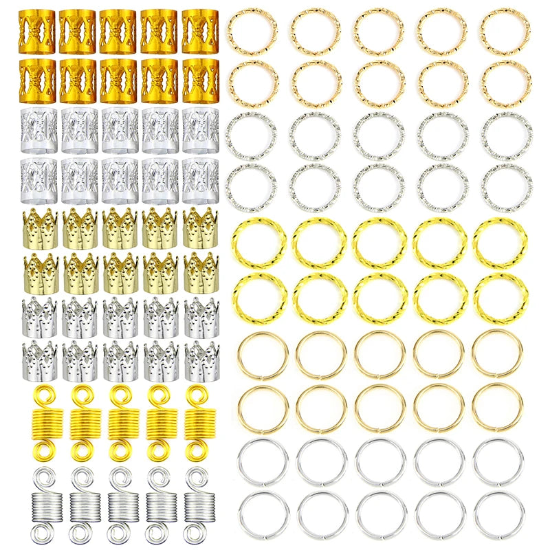 50-180pc/Set Metal African Hair Rings Beads Cuffs Tubes Charms Dreadlock Dread Hair Braids Jewelry Decoration Braids Accessories