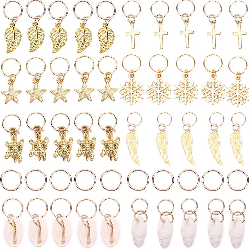 50-180pc/Set Metal African Hair Rings Beads Cuffs Tubes Charms Dreadlock Dread Hair Braids Jewelry Decoration Braids Accessories