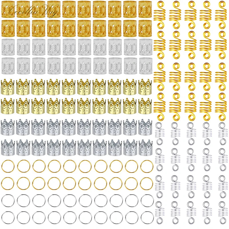 50-180pc/Set Metal African Hair Rings Beads Cuffs Tubes Charms Dreadlock Dread Hair Braids Jewelry Decoration Braids Accessories