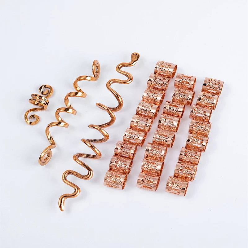 50-180pc/Set Metal African Hair Rings Beads Cuffs Tubes Charms Dreadlock Dread Hair Braids Jewelry Decoration Braids Accessories