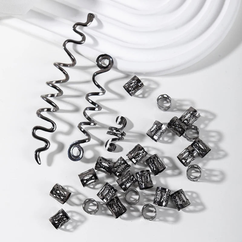 50-180pc/Set Metal African Hair Rings Beads Cuffs Tubes Charms Dreadlock Dread Hair Braids Jewelry Decoration Braids Accessories