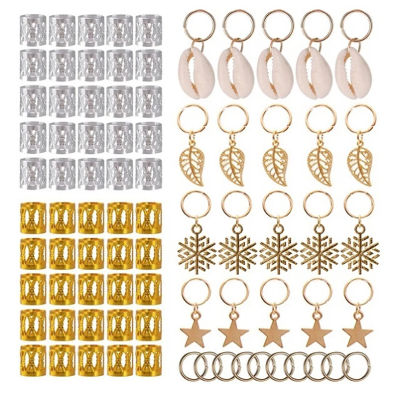 50-180pc/Set Metal African Hair Rings Beads Cuffs Tubes Charms Dreadlock Dread Hair Braids Jewelry Decoration Braids Accessories