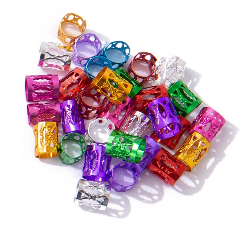 50-180pc/Set Metal African Hair Rings Beads Cuffs Tubes Charms Dreadlock Dread Hair Braids Jewelry Decoration Braids Accessories