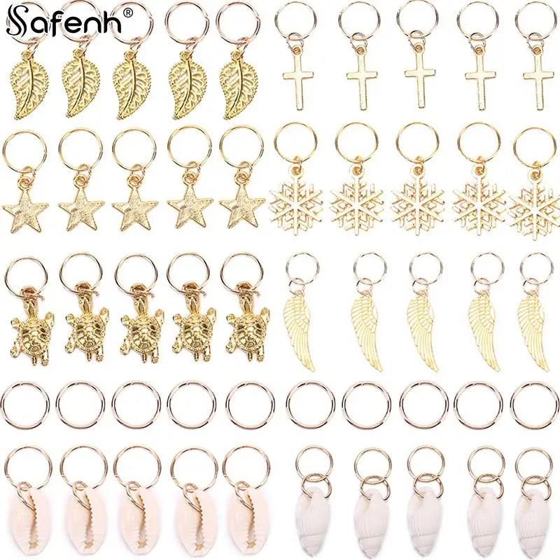 50-180pc/Set Metal African Hair Rings Beads Cuffs Tubes Charms Dreadlock Dread Hair Braids Jewelry Decoration Braids Accessories