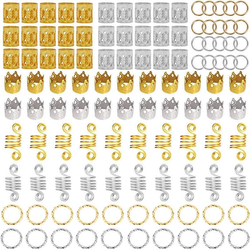 50-180pc/Set Metal African Hair Rings Beads Cuffs Tubes Charms Dreadlock Dread Hair Braids Jewelry Decoration Braids Accessories