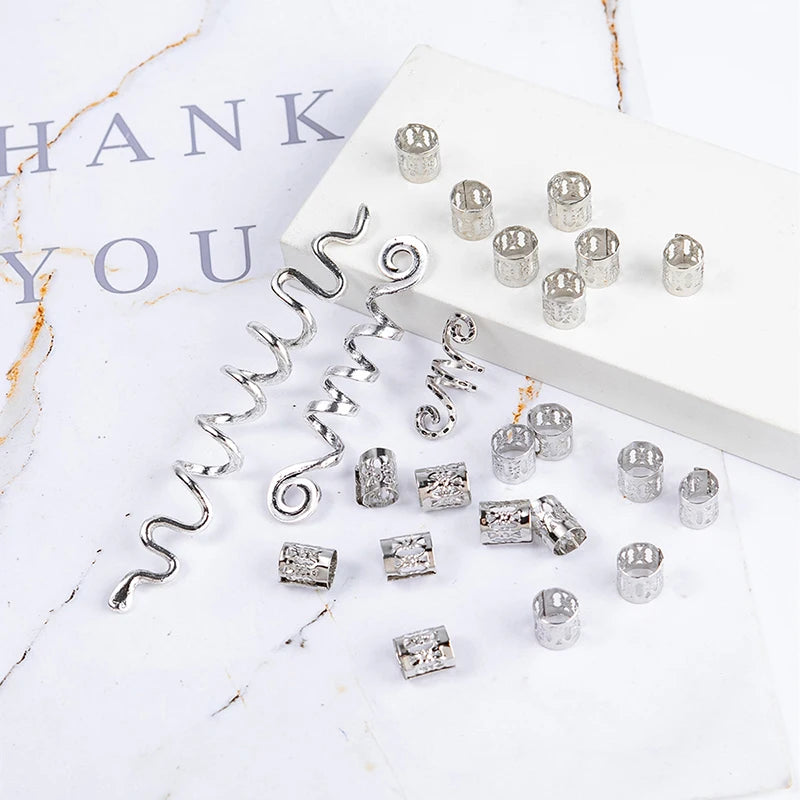 50-180pc/Set Metal African Hair Rings Beads Cuffs Tubes Charms Dreadlock Dread Hair Braids Jewelry Decoration Braids Accessories