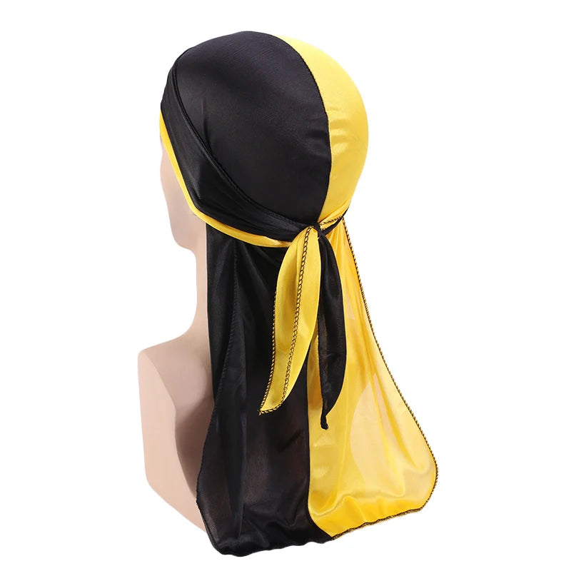 Durag Long Tail Silky Scarf Muslim Doo Rag Pirate Hat Durag Chemo Caps Skull Hat Turban hair band Bandanas 18 colors for Choose