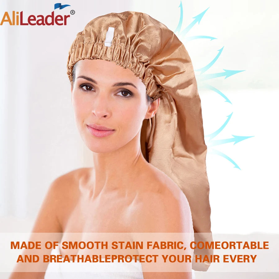 Long Satin Solid Sleeping Hat Night Cap Adjustable Women Satin Night Sleep Cap Hair Bonnet Hat  For Hair Care Head Cover Bonnets