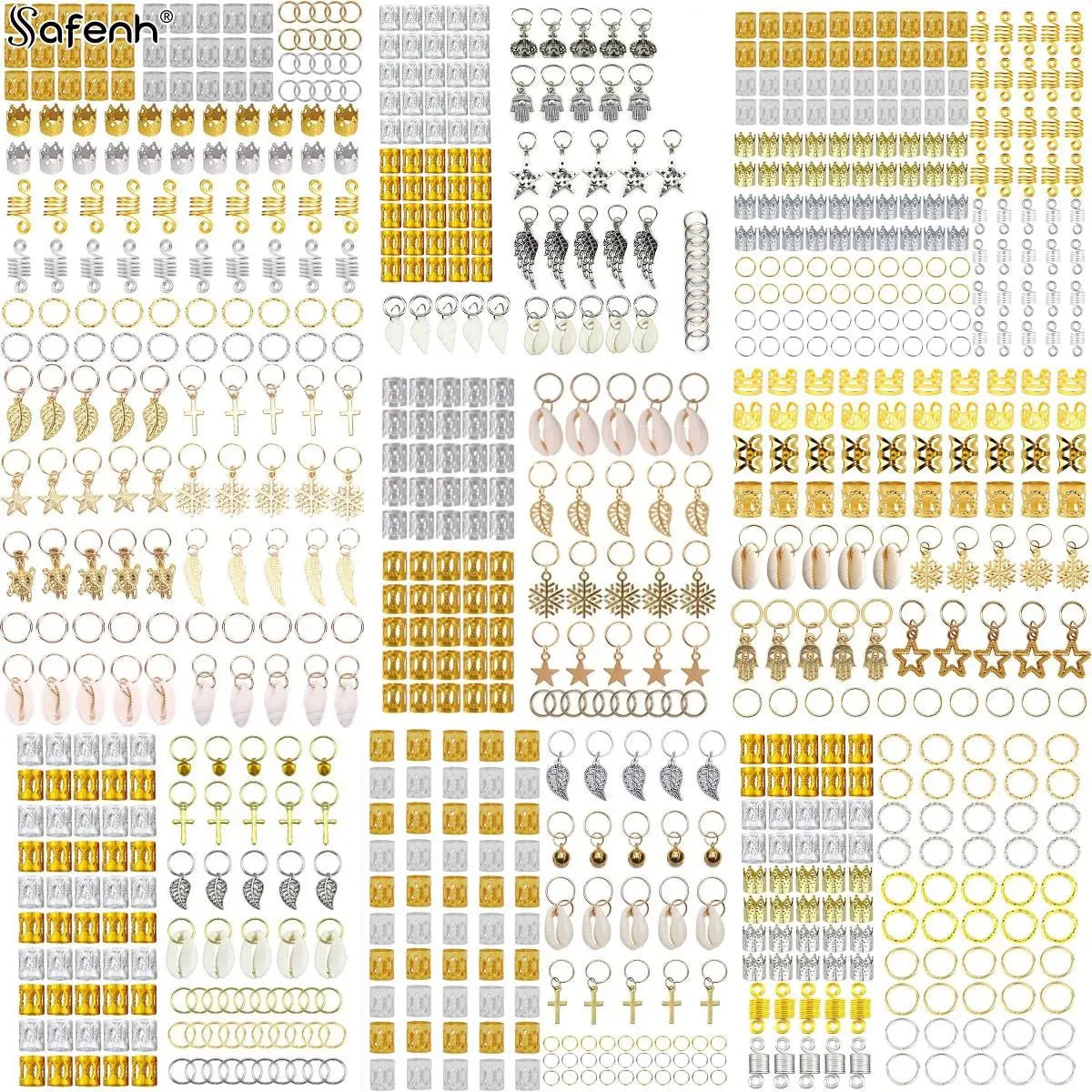 50-180pc/Set Metal African Hair Rings Beads Cuffs Tubes Charms Dreadlock Dread Hair Braids Jewelry Decoration Braids Accessories