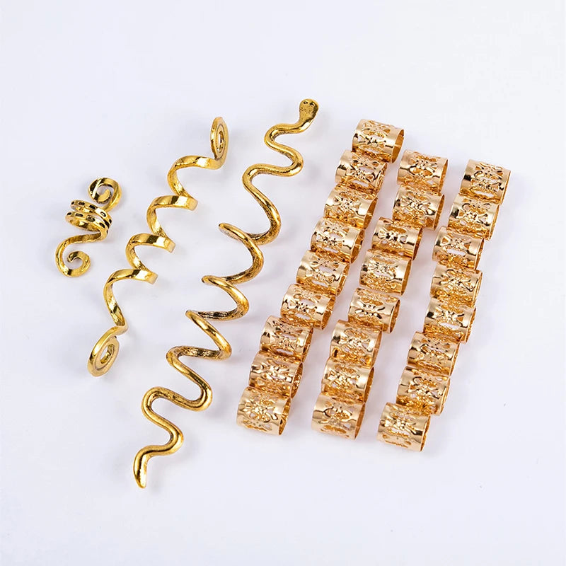 50-180pc/Set Metal African Hair Rings Beads Cuffs Tubes Charms Dreadlock Dread Hair Braids Jewelry Decoration Braids Accessories