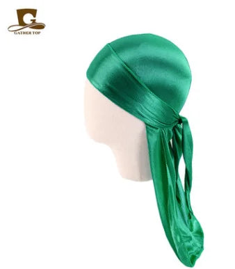 Durag Long Tail Silky Scarf Muslim Doo Rag Pirate Hat Durag Chemo Caps Skull Hat Turban hair band Bandanas 18 colors for Choose