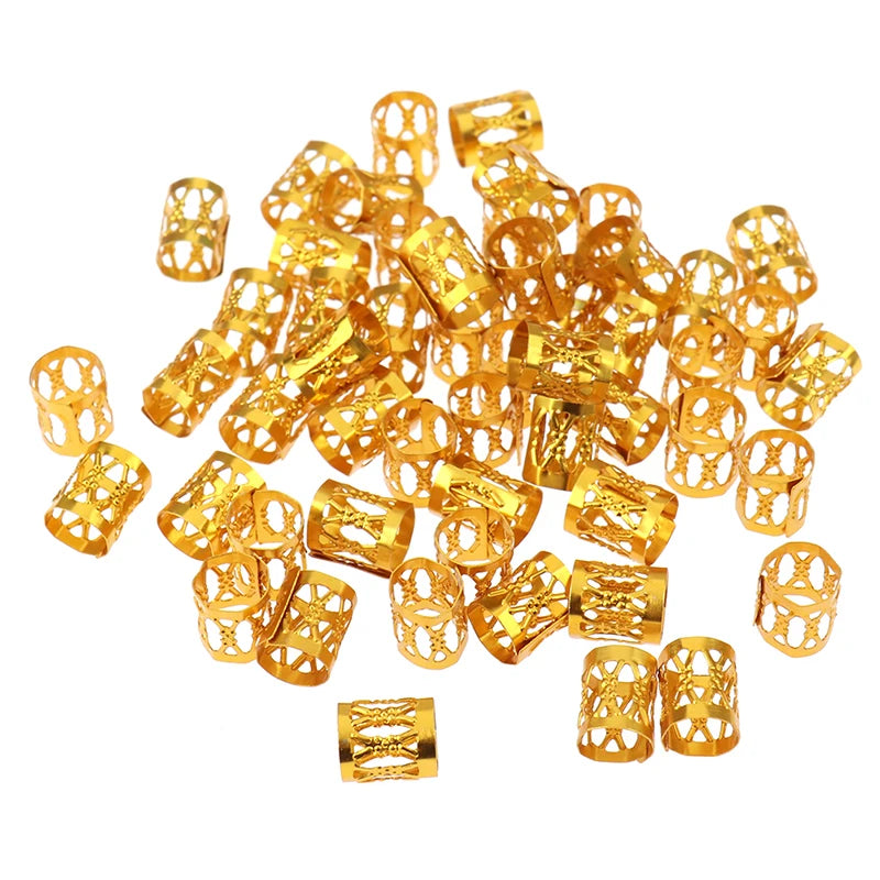 50-180pc/Set Metal African Hair Rings Beads Cuffs Tubes Charms Dreadlock Dread Hair Braids Jewelry Decoration Braids Accessories
