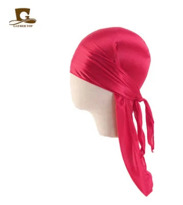 Durag Long Tail Silky Scarf Muslim Doo Rag Pirate Hat Durag Chemo Caps Skull Hat Turban hair band Bandanas 18 colors for Choose