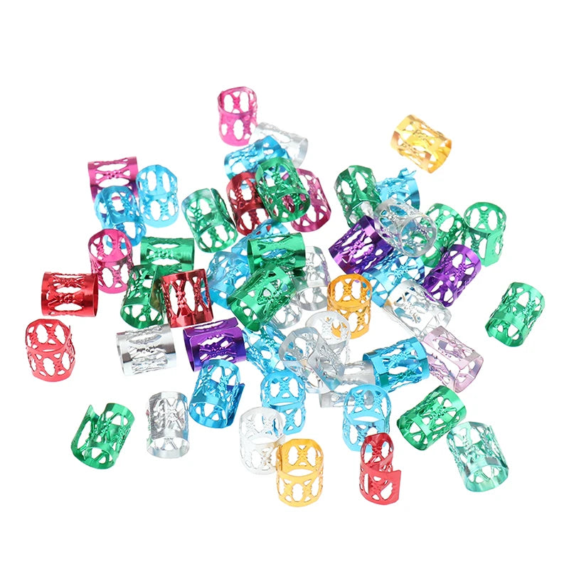 50-180pc/Set Metal African Hair Rings Beads Cuffs Tubes Charms Dreadlock Dread Hair Braids Jewelry Decoration Braids Accessories