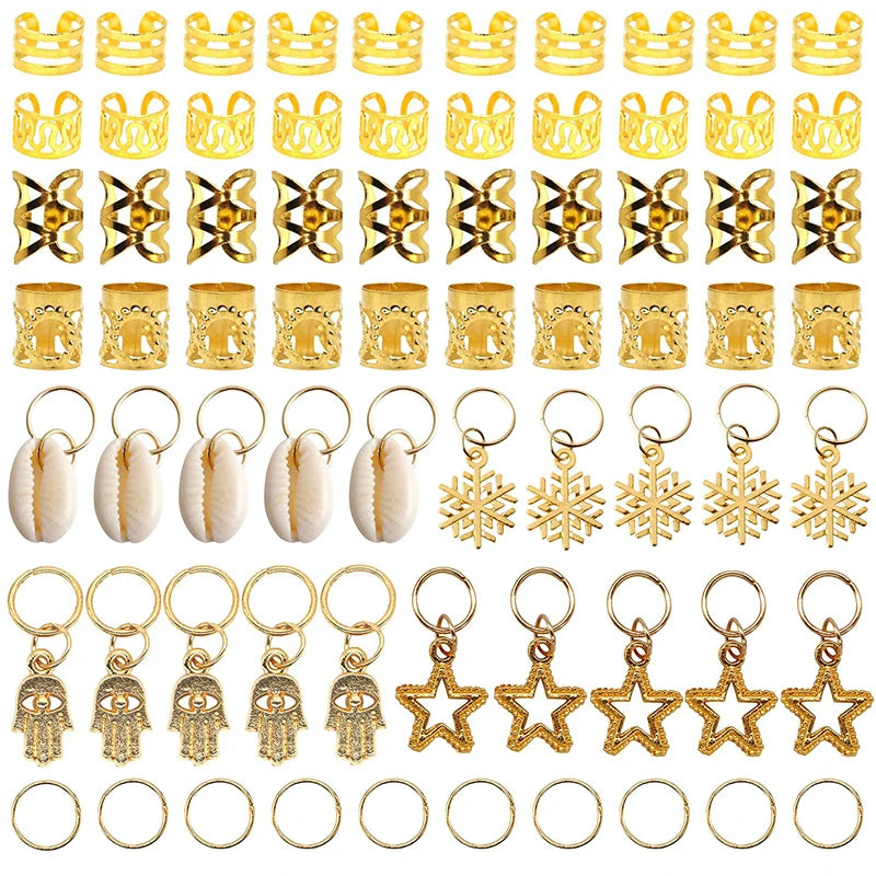 50-180pc/Set Metal African Hair Rings Beads Cuffs Tubes Charms Dreadlock Dread Hair Braids Jewelry Decoration Braids Accessories