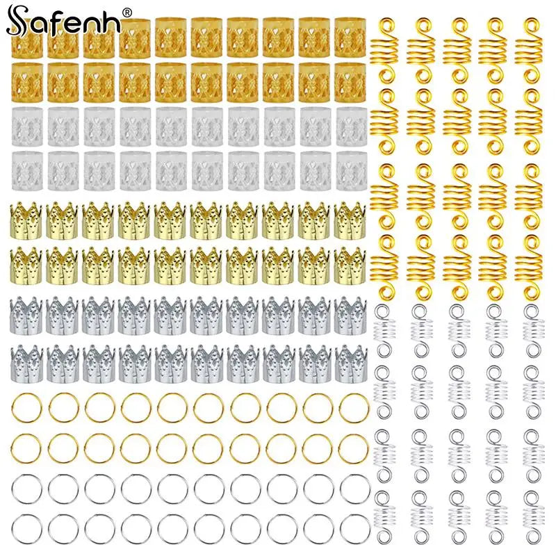 50-180pc/Set Metal African Hair Rings Beads Cuffs Tubes Charms Dreadlock Dread Hair Braids Jewelry Decoration Braids Accessories
