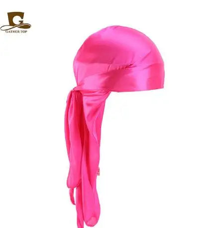 Durag Long Tail Silky Scarf Muslim Doo Rag Pirate Hat Durag Chemo Caps Skull Hat Turban hair band Bandanas 18 colors for Choose