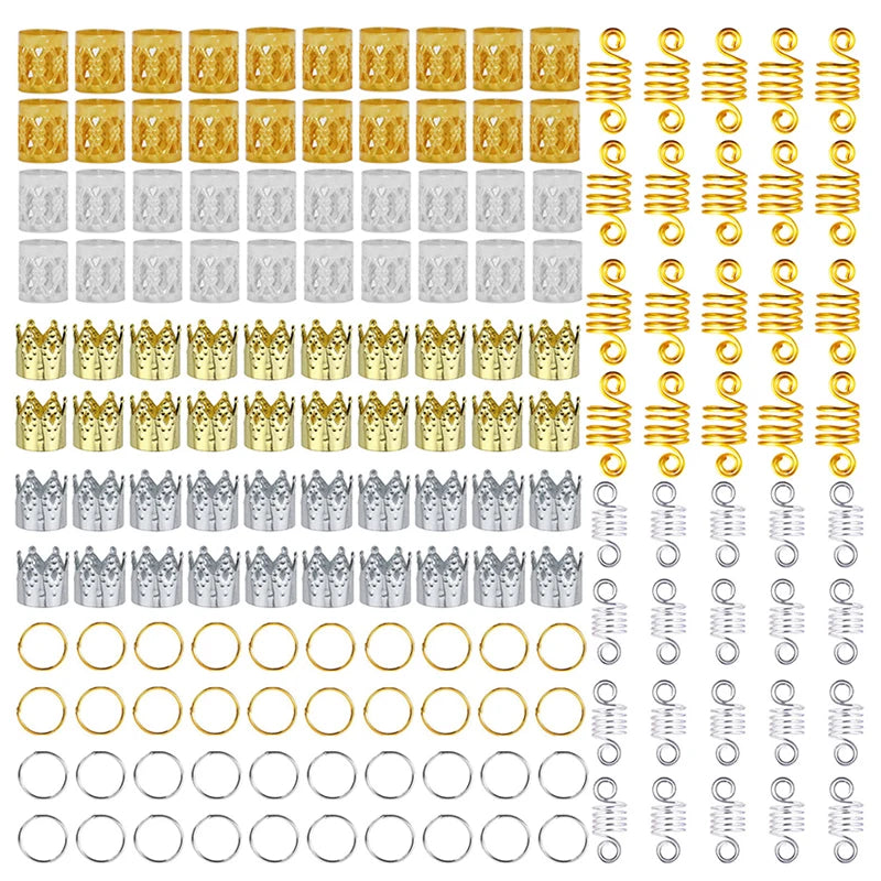 50-180pc/Set Metal African Hair Rings Beads Cuffs Tubes Charms Dreadlock Dread Hair Braids Jewelry Decoration Braids Accessories