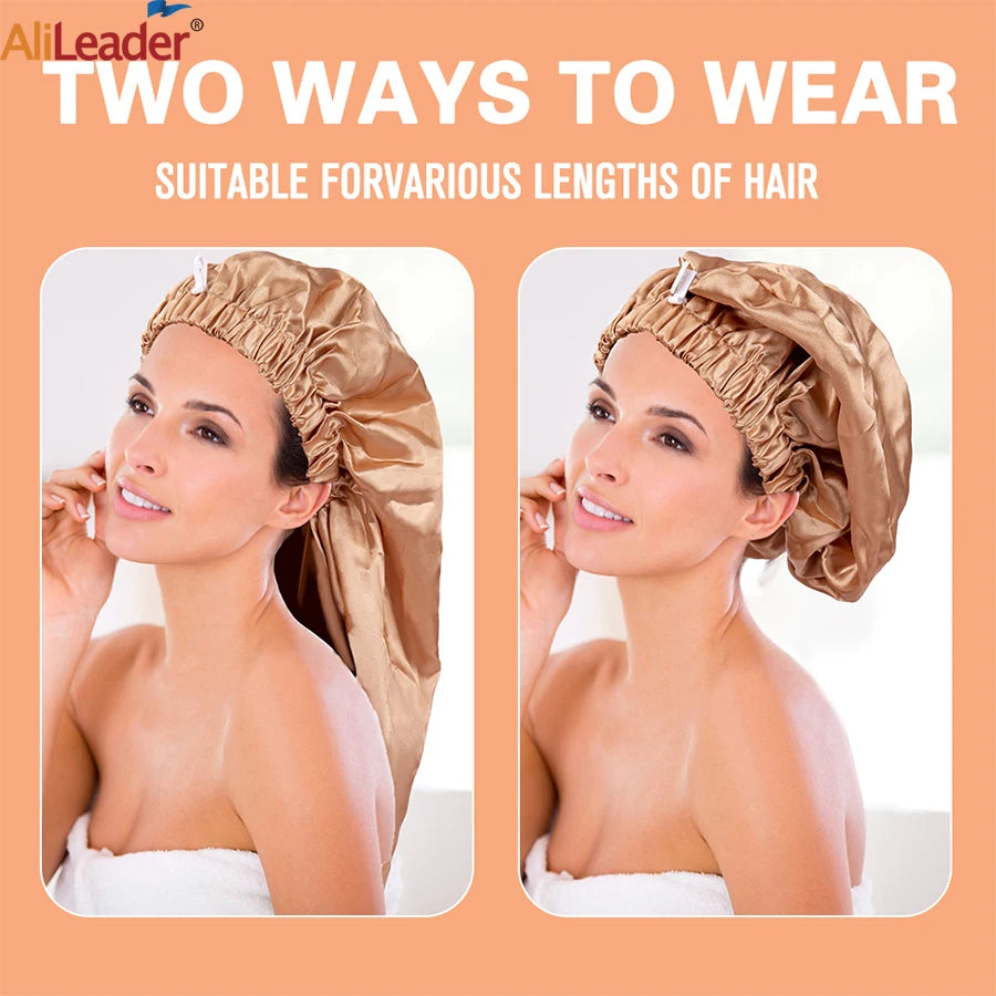 Long Satin Solid Sleeping Hat Night Cap Adjustable Women Satin Night Sleep Cap Hair Bonnet Hat  For Hair Care Head Cover Bonnets