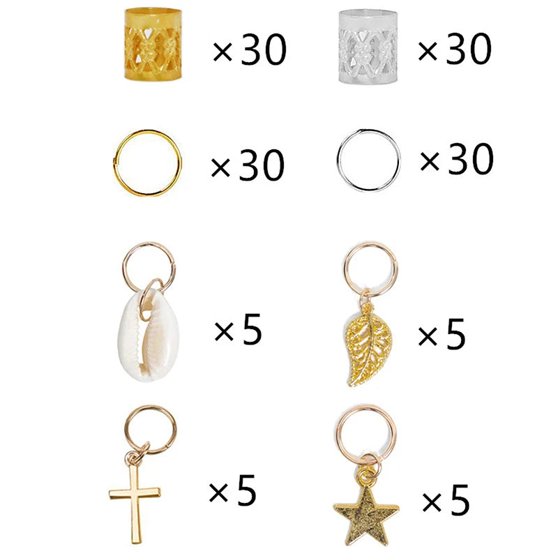 50-180pc/Set Metal African Hair Rings Beads Cuffs Tubes Charms Dreadlock Dread Hair Braids Jewelry Decoration Braids Accessories
