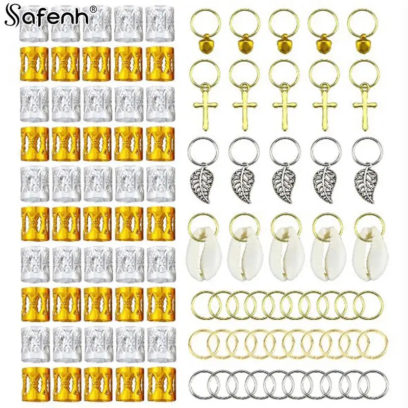 50-180pc/Set Metal African Hair Rings Beads Cuffs Tubes Charms Dreadlock Dread Hair Braids Jewelry Decoration Braids Accessories